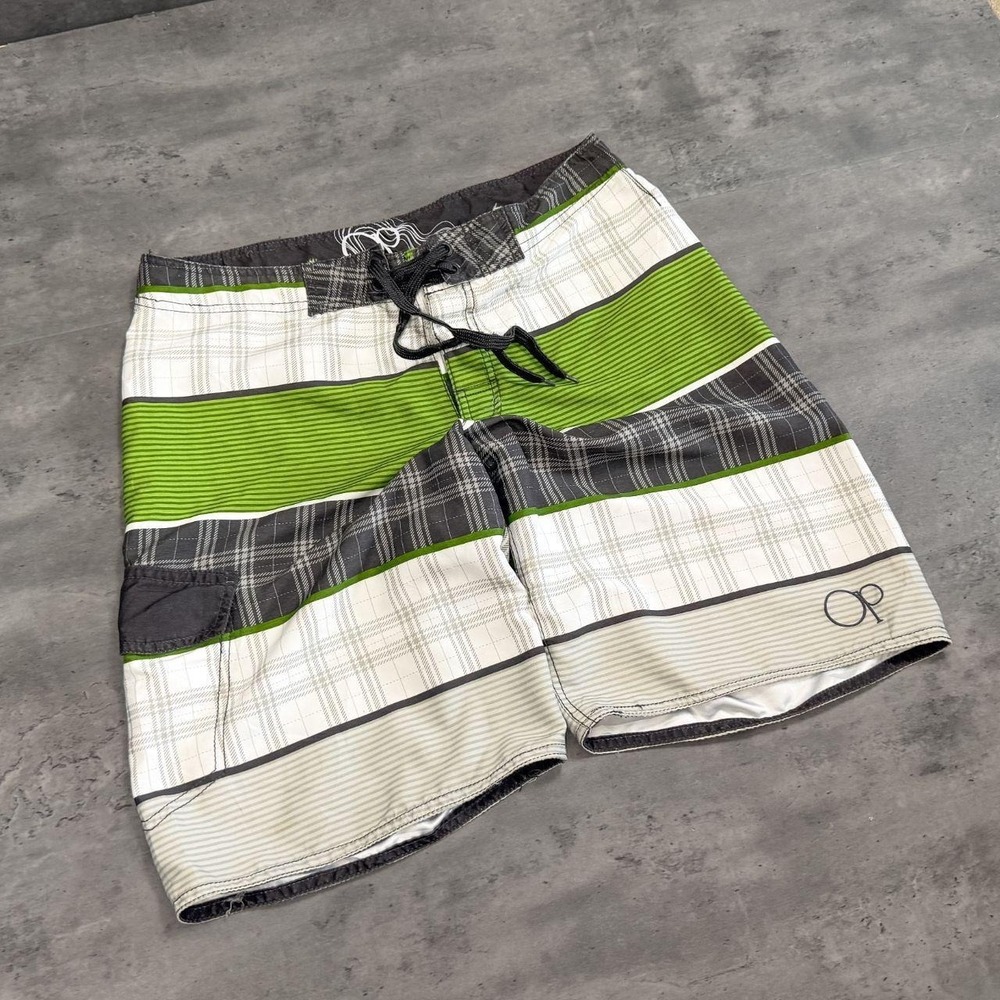 00's Ocean Pacific OP Baggy Relax Fit Wide Legged Stripped Baggy Board Short's